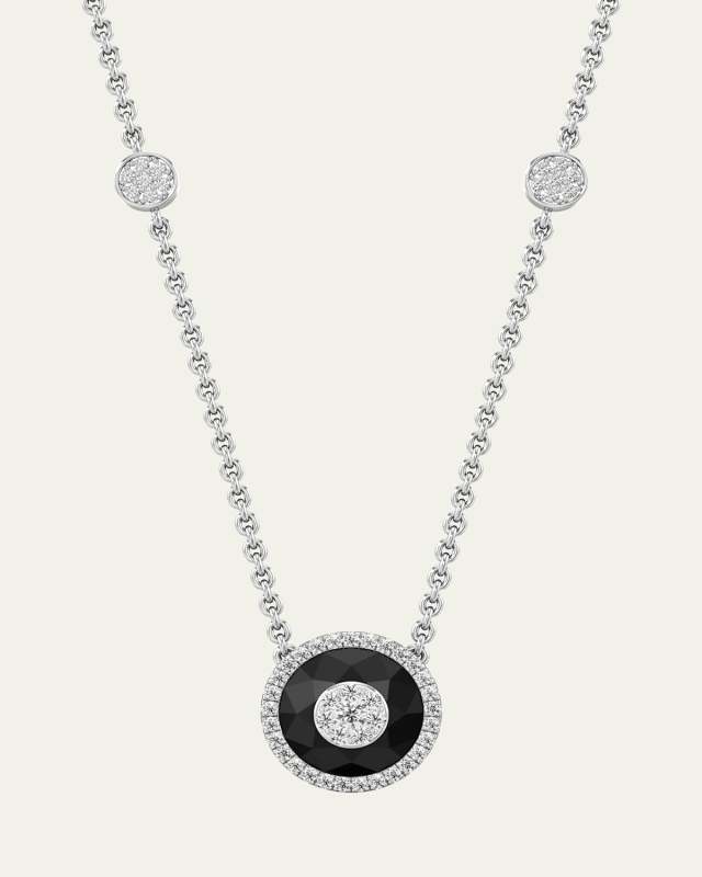 18K White Gold 10mm Halo Pendant Necklace with Diamonds